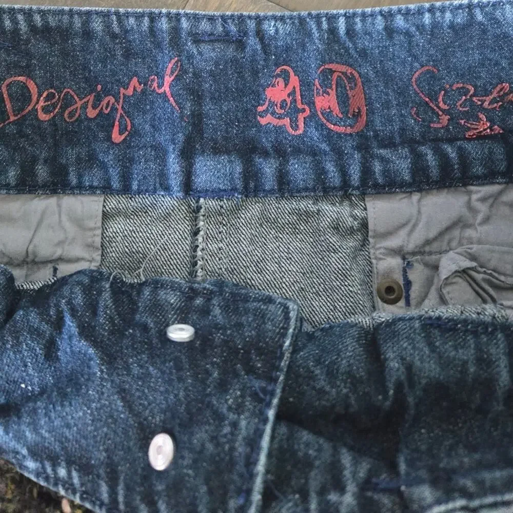 Desigual Denim Tweed Mini Skirt Size 40 Blue Purple Textured Boho Chic